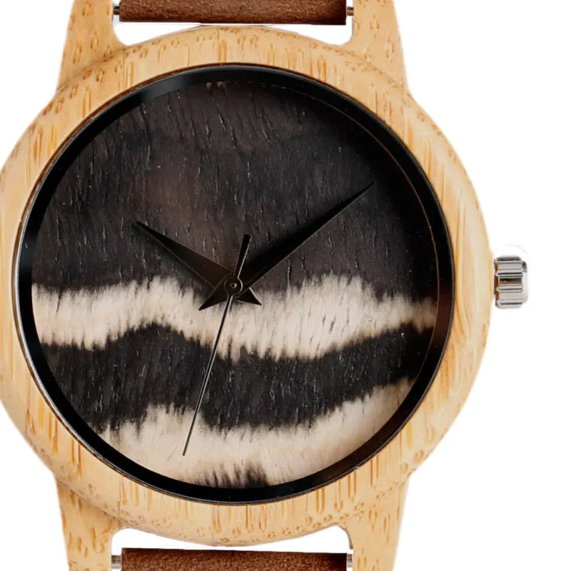 White Dial Wave Bamboo Wood Watch Men Creative Nature Light Clock Genuine Leather Bangle reloj madera hombre 2017 Gifts  (2)
