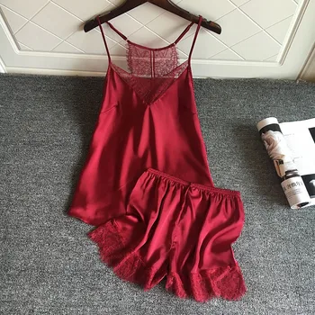 

Freshing Summer Lace Sexy Woman Pajama Set Twinset Shorts Suit Korean Sexy Sleeveless Pajamas