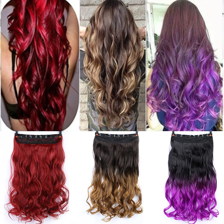 DIFEI Natural Synthetic Hair Extensions Ombre Long Wavy Hair 5 Clip In Hairpieces Heat Resistant Hair Extensions