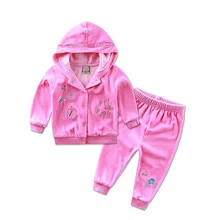 Новое поступление года; сезон лето-весна; бархатный Детский комплект для маленьких девочек; повседневная детская одежда комплект из двух предметов; Детский комплект-двойка для девочек