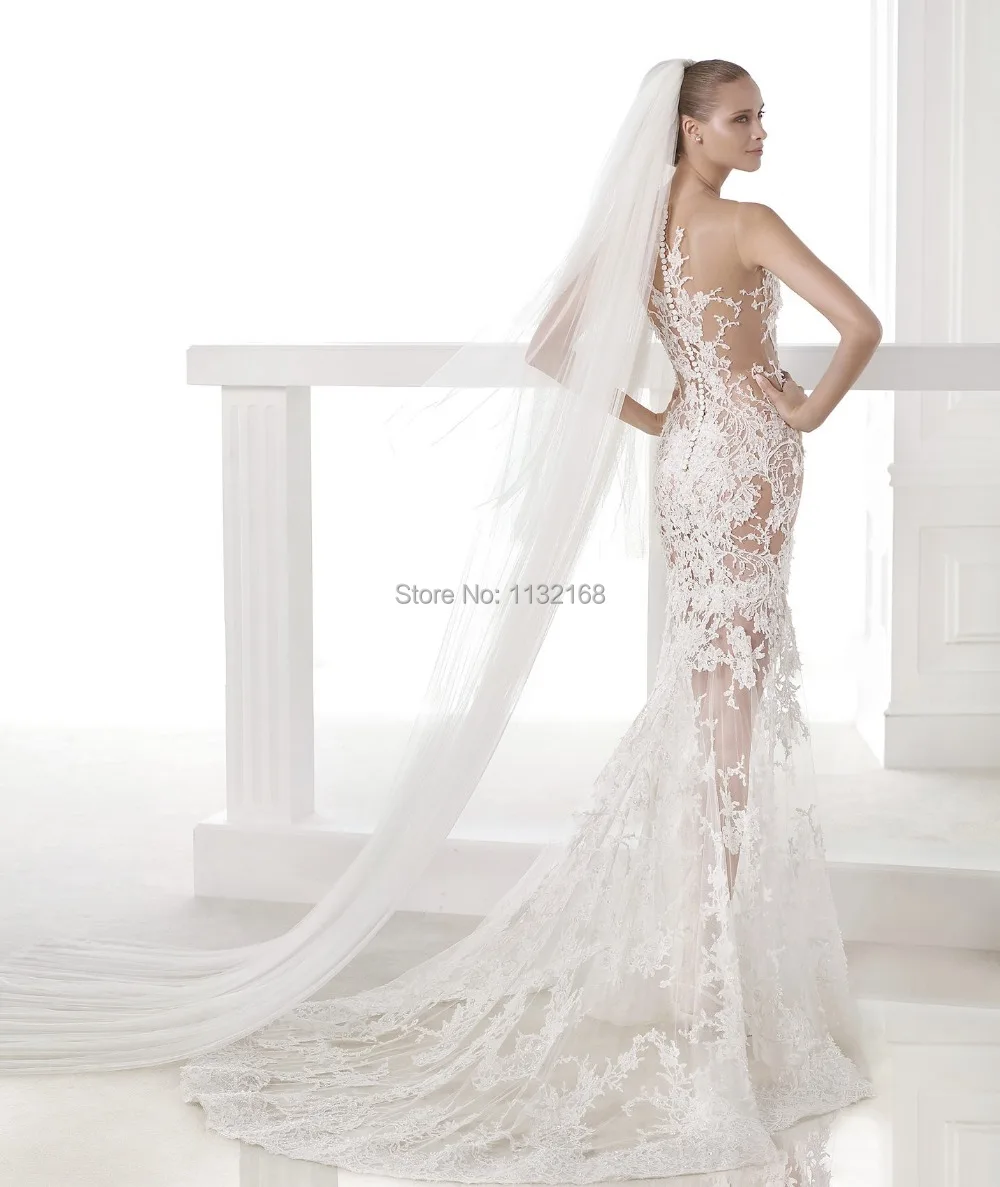 Stunning Sexy Mermaid White Ivory Lace Long Sleeves Wedding Dresses