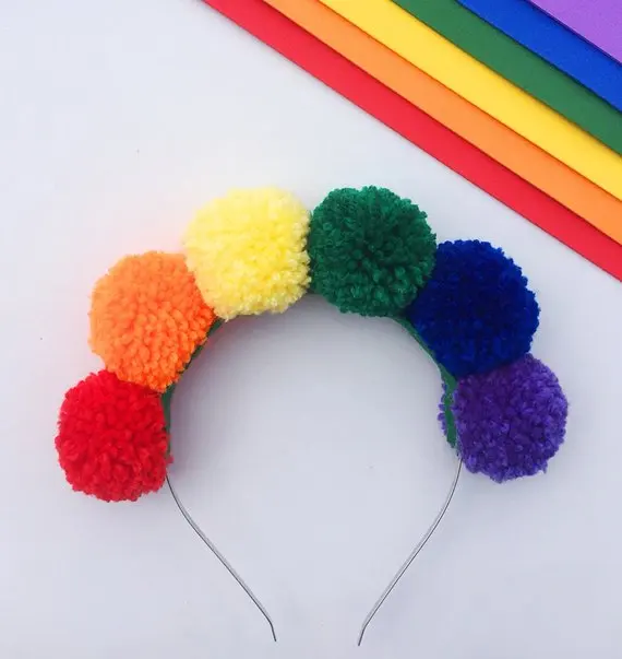 3pcs bulk Rainbow Headband, Pom Pom Headband, Pride, Rainbow Headband