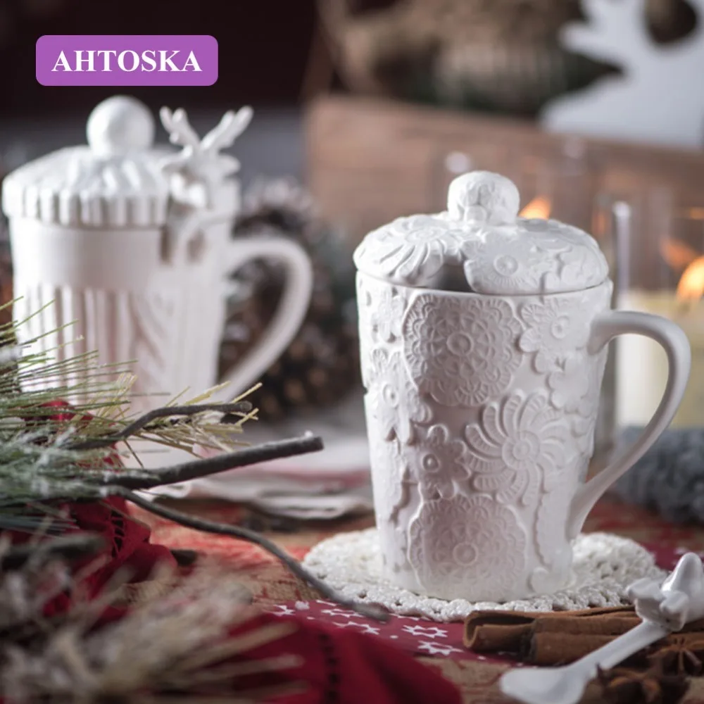 AHTOSKA 3D милая рельефная кофейная кружка с оленем чашки для пары рождественские