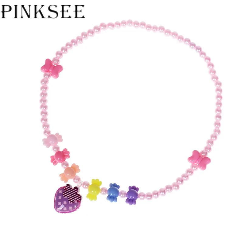 PINKSEE имитация жемчуга пластиковый цветок бусы Кулон Ожерелье для детей девочек