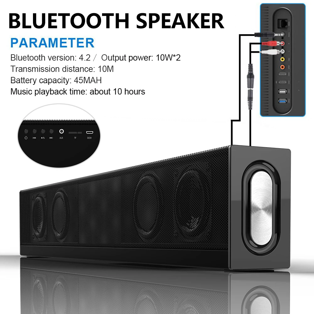 

S688 4 Drivers 20W Bluetooth Speaker Soundbar Subwoofer Super Bass Portable Wireless Computer PC TV HIFI Speaker Mic FM Radio