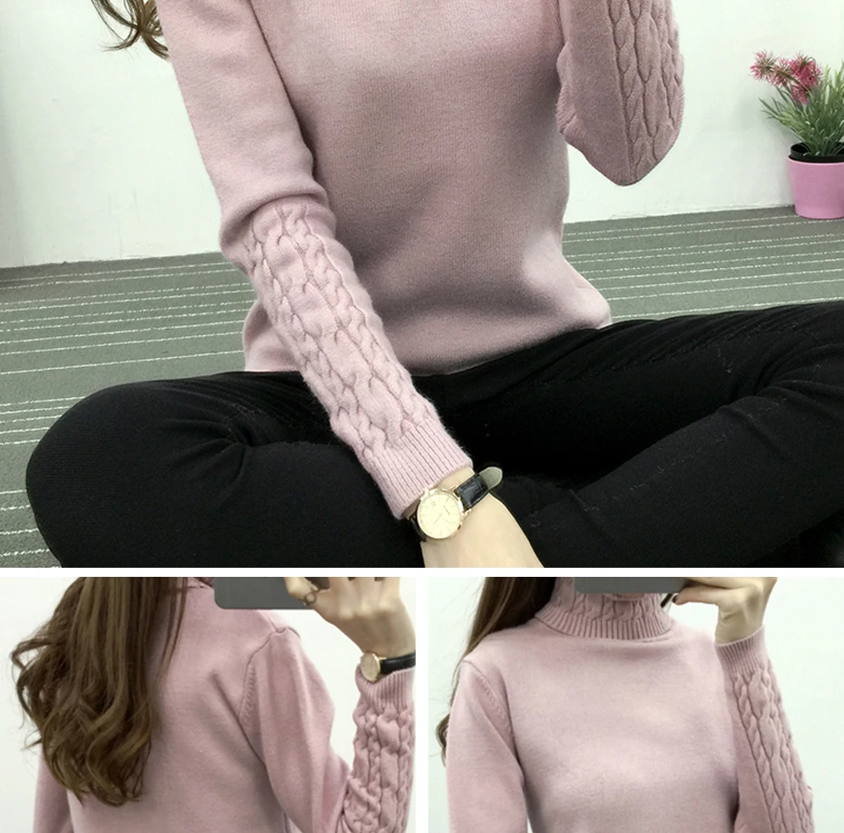 Женский теплый пуловер TIGENA, толстый вязаный водолазка с длинным рукавом, пуловер для женщин на зиму