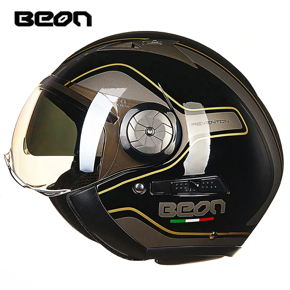 

BEON Motorcycle Helmet 3/4 Open Face Motorbike Moto Casco Capacete Vintage Retro Biker Scooter Helmet Double Visor