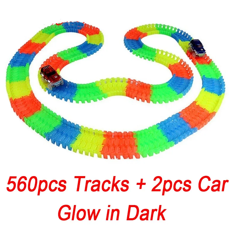 

560 Track With 2 Car Glow racing Glowing Race Track Bend Flex Electronic Rail Glow Race Car Toy Roller Coaster toy