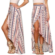 Летняя новая модная женская длинная юбка с геометрическим рисунком, традиционные пляжные шифоновые юбки, уникальные шифоновые юбки в богемном стиле