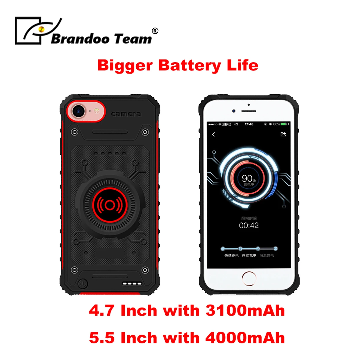 

BRANDOO 4.7/5.5 inch Back Clamp Battery Back Up Clamping Power Bank for Iphone 6/6s/7/8(plus) External Battery Charging Case K1