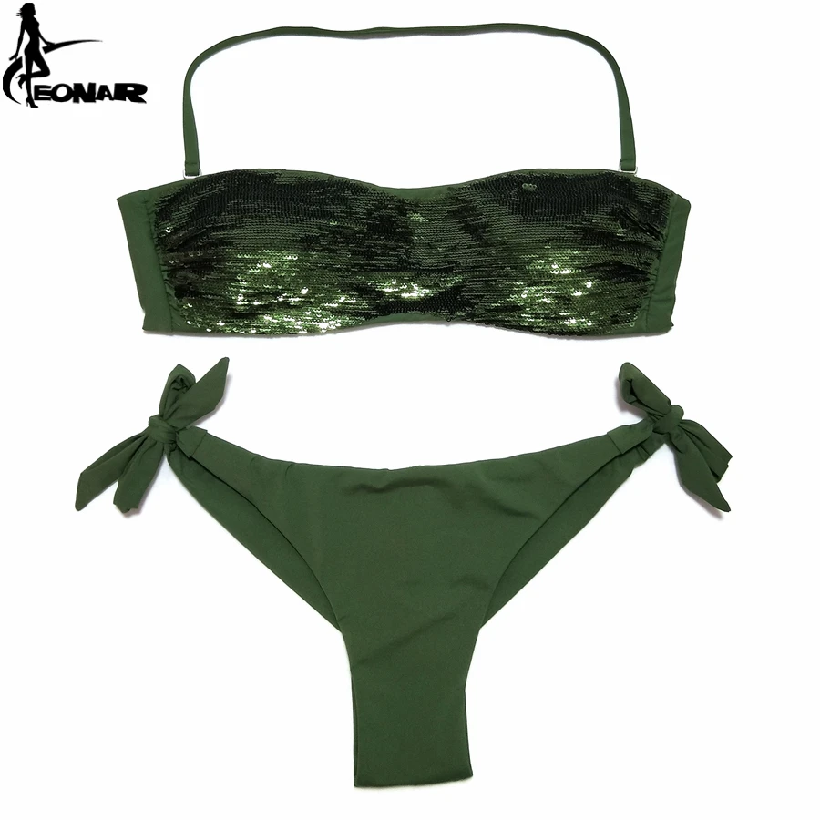 En Ligne EONAR Bikini 2019 cousu Sequin femmes maillots de bain brésilien coupe bas Bikini ensemble taille basse maillot de bain maillots de bain d été plage porter