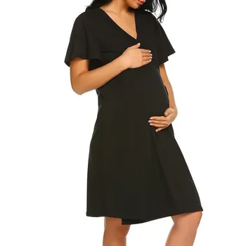 

vetement femme 2019 Women's V-Neck Maternity Pregnanty clothes dress Nursing Short Sleeve Solid Bandage Dress ropa de mujer