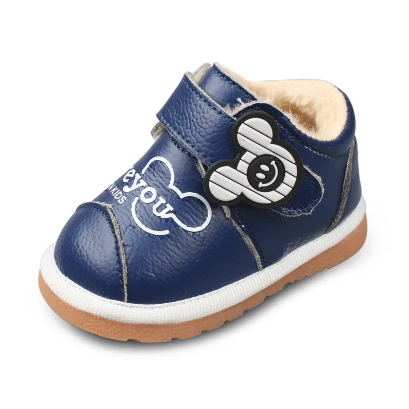 

XTQ.GZ Winter Cotton Baby Footwear Infant Girl Shoes Genuine Leather Toddler Shoes Baby Booties Squeaky Shoes