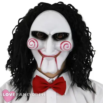 

BILLY PUPPET HARD PLASTIC COSTUME SET HALLOWEEN FANCY DRESS PARTY MASK WIG BOW TIE GLOVES MOVIE ACCESSORY