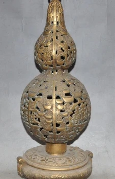 

24" old china brass dragon phoenix bird yuanbao money coin Gourd Calabash statue