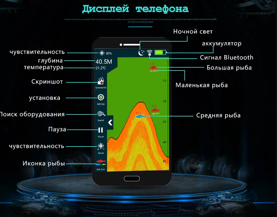 Erchang XA02 эхолот Портативный эхолот с эхолотом на русском языке 48m/160ft служба поддержки IOS&Android