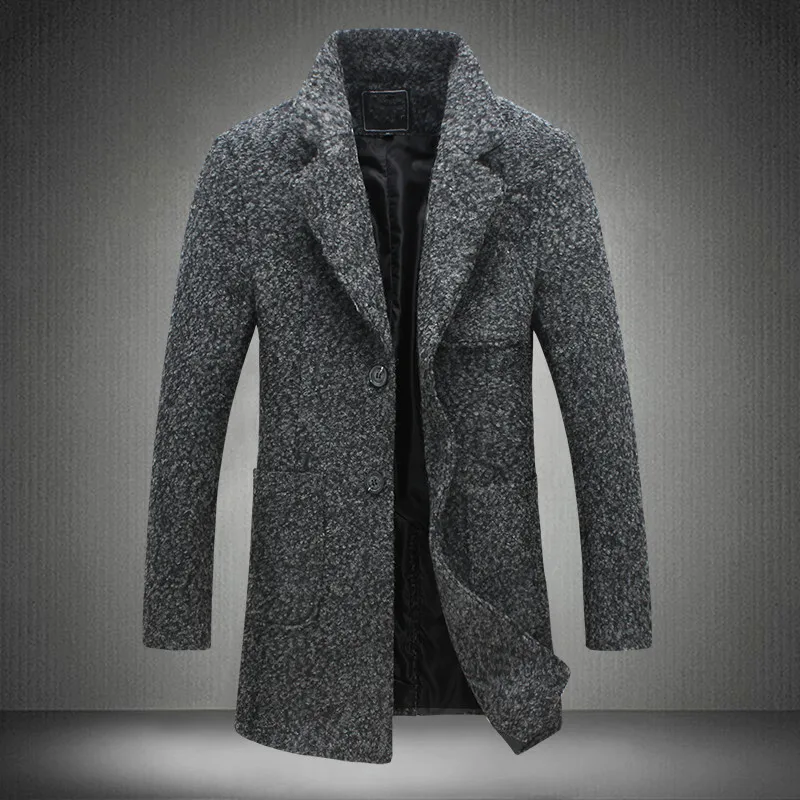 Новинка, модный длинный мужской Тренч, 40% шерсть, толстый зимний мужской Тренч, пальто мужской пиджак - Цвет: deep gray