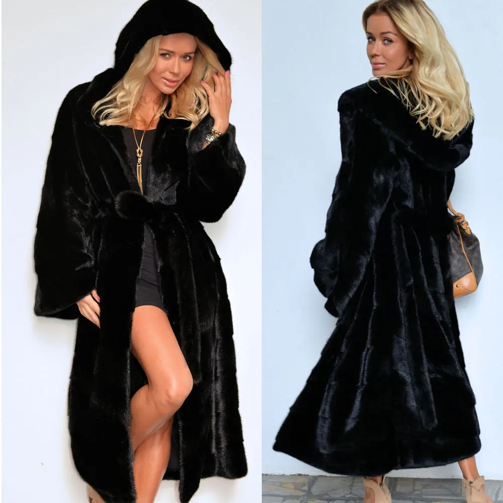 Winter Warm Hooded Large Size Medium Length Solid Color Fur & Faux Fur Women 2018 New Casual Long Sleeve Women Fur Coat Jacket