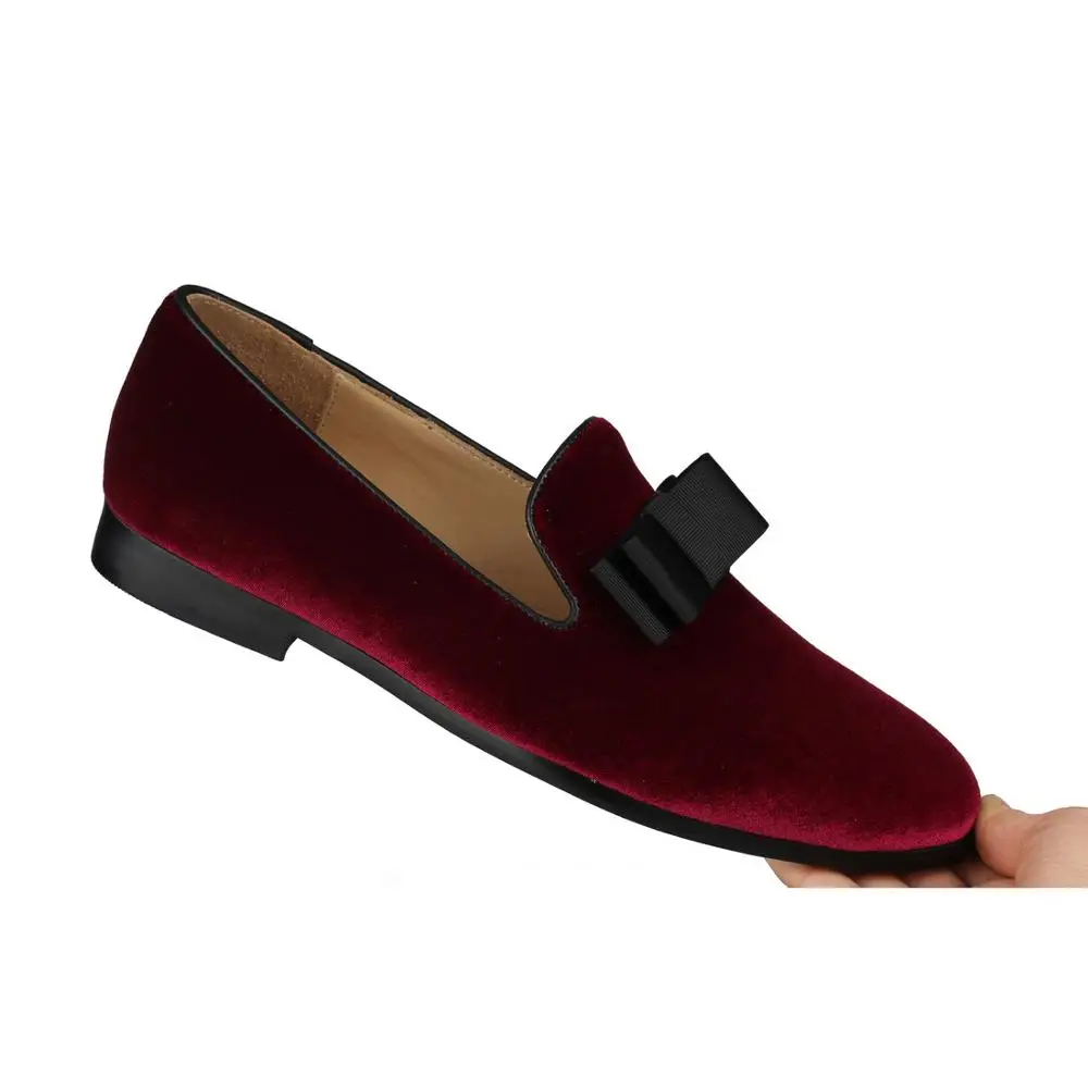 Burgundy velvet Loafers with Bow Tie (8)