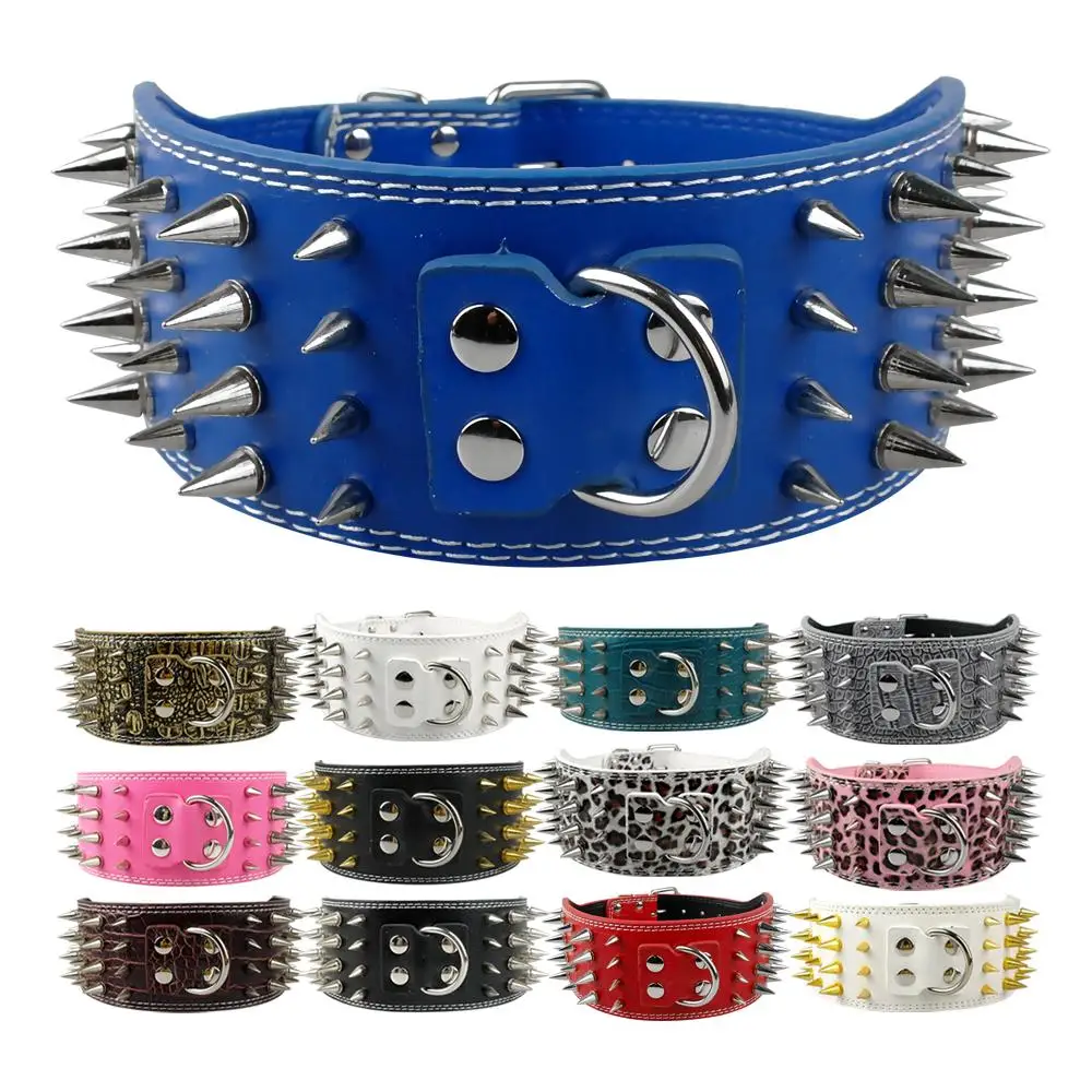 Buy 3 inch Wide Spikes Studded Leather Pet Dog Collar