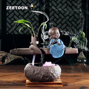 

Zen Style Cute Little Monk Water Fountain Air Humidifier Atomizer Purple Clay Incense Burner Office Fengshui Home Decor 100-220V