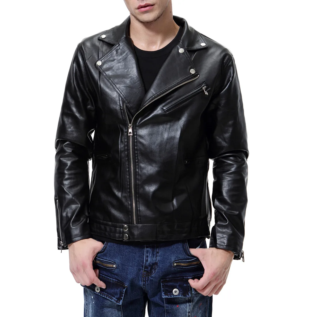 2019 Autumn New Men's Motorcycle Leather European And American Trend Large Size Men's Leather Jacket Men's Jacket Y667 2019 Autumn New Men's Motorcycle Leather European And American Trend Large Size Men's Leather Jacket Men's Jacket Y667
