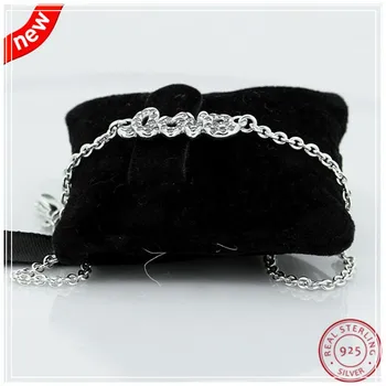 

Real 925 Sterling Silver Signature of Love Link Chain Bracelets for Women Jewelry with Clear CZ for Valentine's Day Gift FLB012