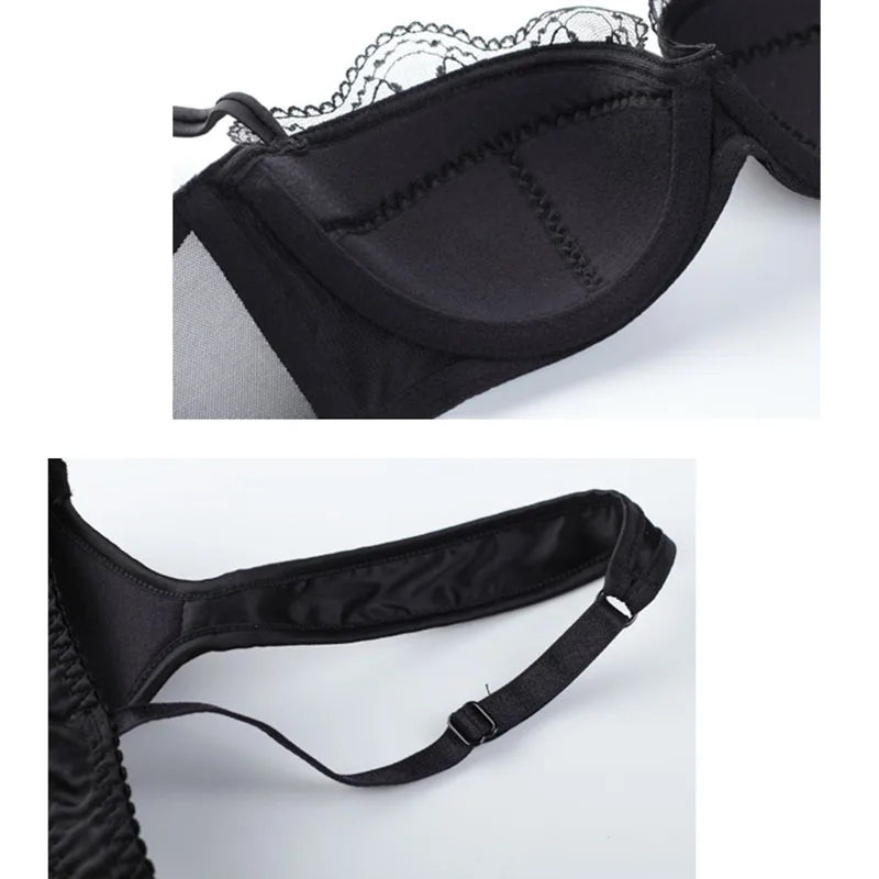 Women Lace Sexy Demi Bra Set Mesh Brief Underwire Back Closure Push up Underwear (12)