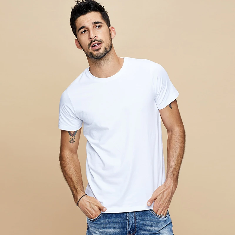 KUEGOU летняя хлопковая Простая белая футболка мужская футболка брендовая футболка с коротким рукавом модная одежда размера плюс Топ 601