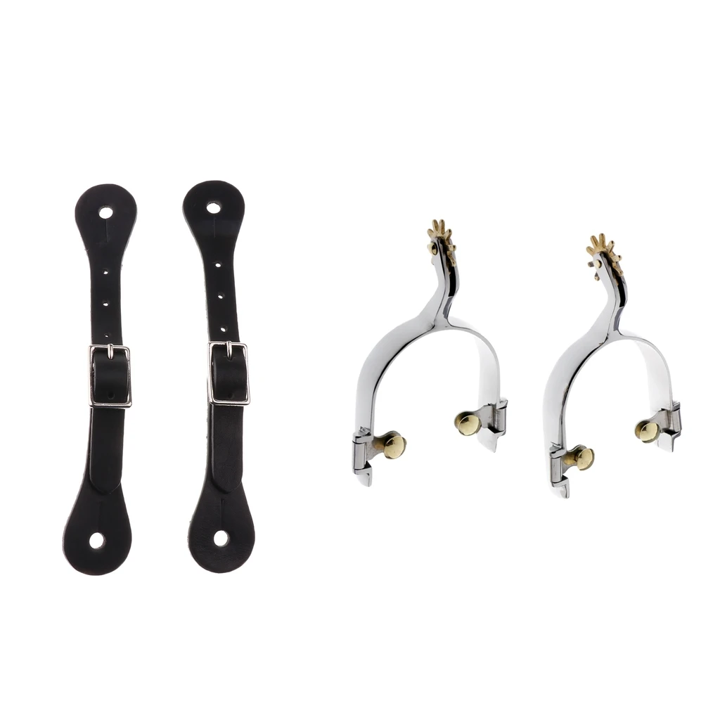 1 Pair 22cm Equestrian Horse Riding Stainless Steel Spur and Leather Straps
