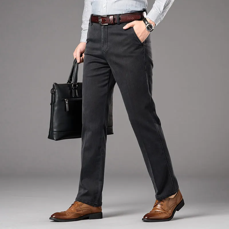 

Spring Autumn Men Jeans High Waist Straight Fit Denim Long Pants hombre Business Jeans Stretch Middle-aged Classical Jeans Men