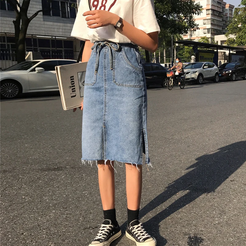 

Cheap Wholesale 2018 New Summer Hot Selling Women's Fashion Casual Sexy Denim Medium Style Skirt L19