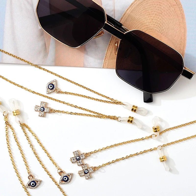 Chaine de luneettes femme позолоченные титановые большие глаза крест винтажные цепочки для