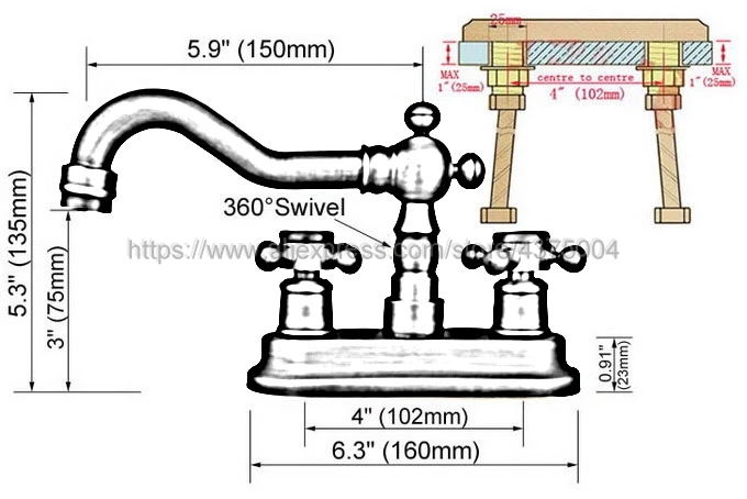 Antique Red Copper Deck Mounted Two Holes Bathroom Basin Faucet Bath Faucets Swivel Spout Vessel Sink Faucets Nrg047