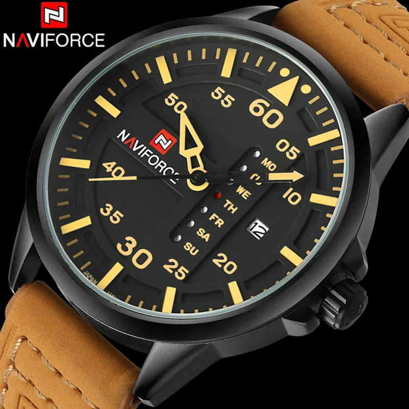 Мужские часы NAVIFORCE повседневные спортивные армейские кварцевые с кожаным