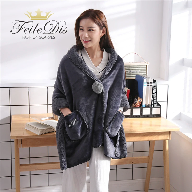 

[FEILEDIS]2019 High quality soft lambskin blanket shawl Winter warm shawl Unique multipurpose blanket wholesale and retail YX004