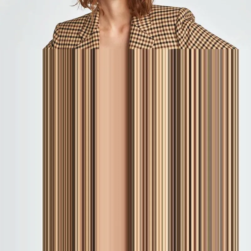 New V-Neck Turn-Down Collar Plaid Blazer Coat Vintage Woman Double Breasted Long Sleeved Jacket Casual Checked Loose Coats