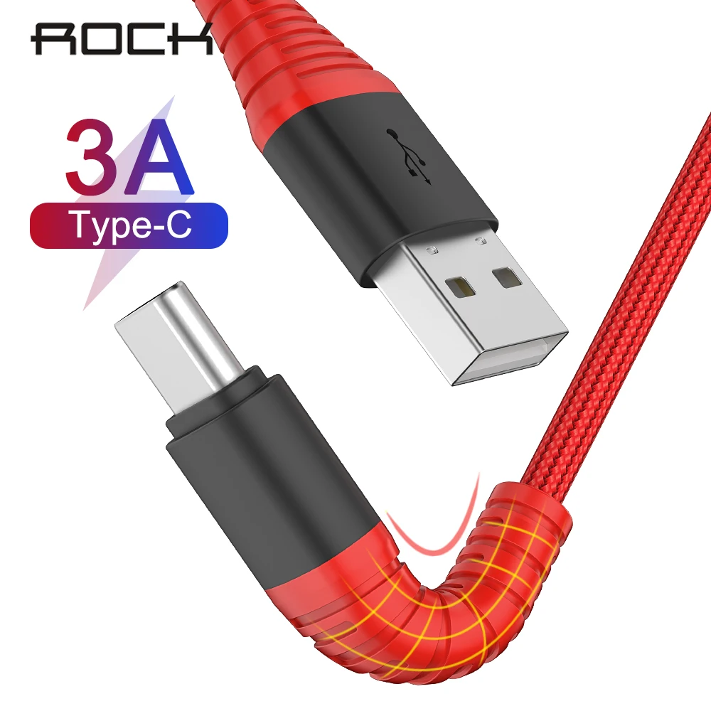 

ROCK Hi-Tensile Type C 3A Cable for Xiaomi Samsung Galaxy S8 OnePlus Nexus Charge Sync USB C Fast Charging 1M USB-C Charger