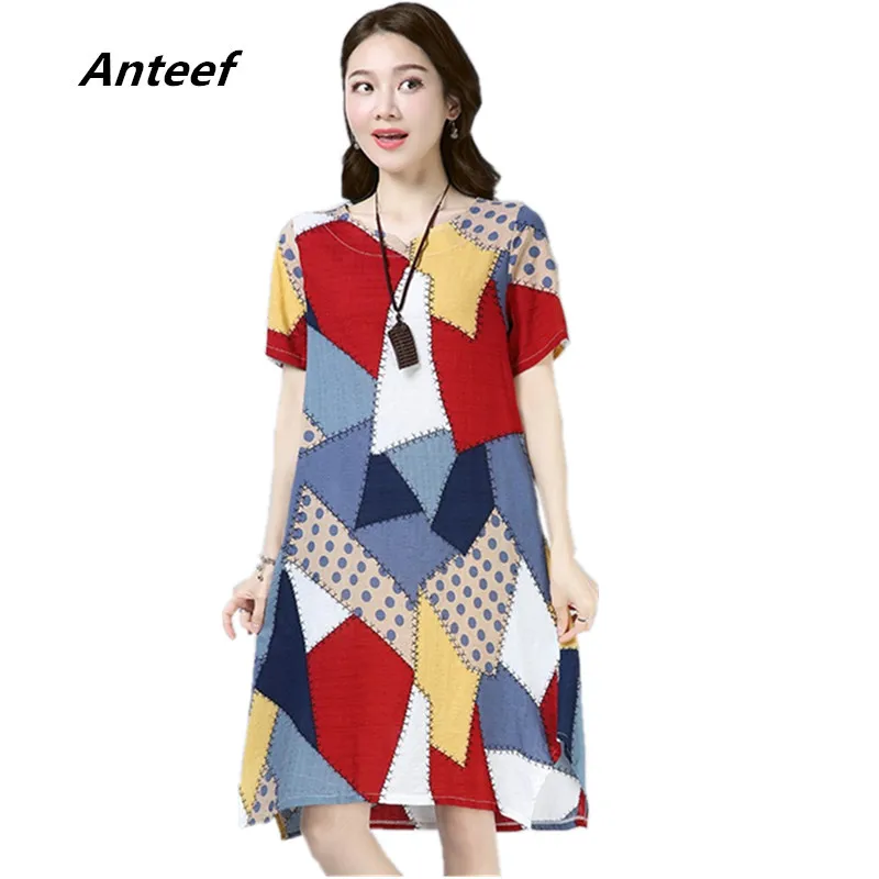 

cotton linen plus size vintage women casual loose midi summer dress elegant vestidos clothes 2019 dresses