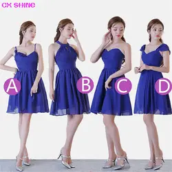 CX блеск новый пользовательский цвет Размеры сладкий 4 стиль синий короткий платье подружки невесты цвета свадебное платье для выпускного
