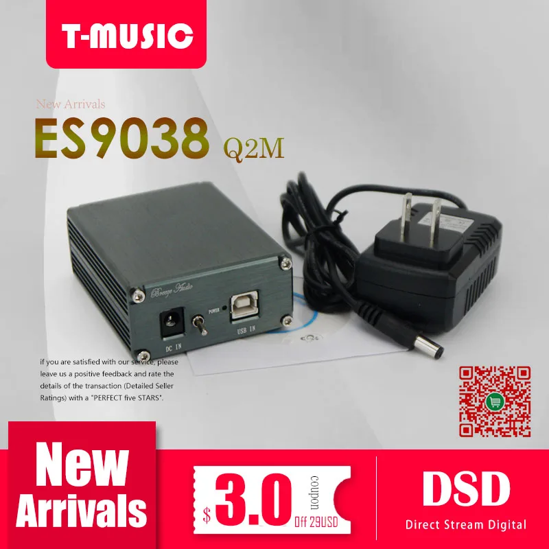 T-Music мини HiFi DAC ES9038Q2M XMOS XU208 USB DAC декодер W/3,5 мм выход для наушников+ адаптер питания