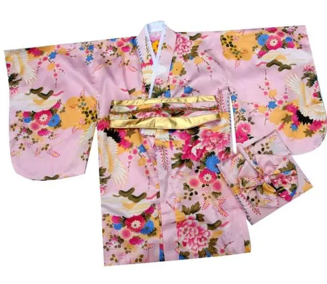 Новинка, японское кимоно для девочек, имитация шелка, с принтом павлина, юката, одежда, платье, Детский костюм, традиционный Детский костюм - Цвет: color2