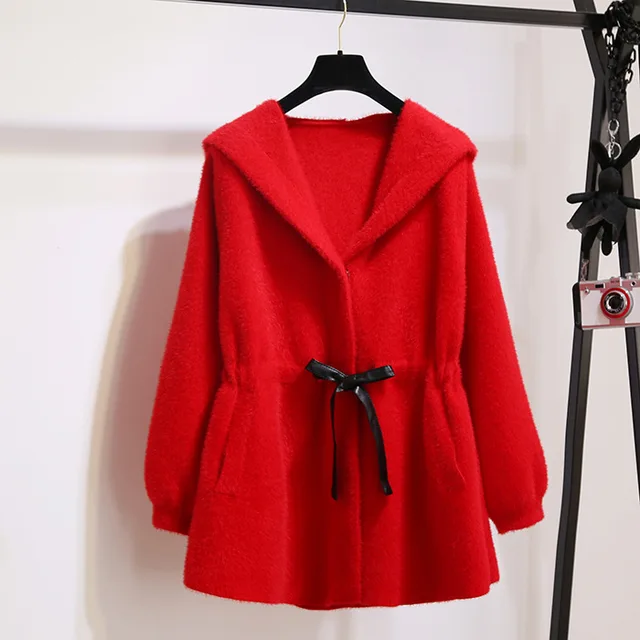 Imitation Fur Velvet Hooded Thick Coat Female 2019 Autumn New Lace Slim