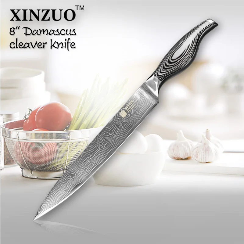 

XINZUO 8" inch Cleaver Knives Stainless Steel 73 Layers Japanese VG10 Core Damascus Steel Slicing Carving Knife Pakkawood Handle