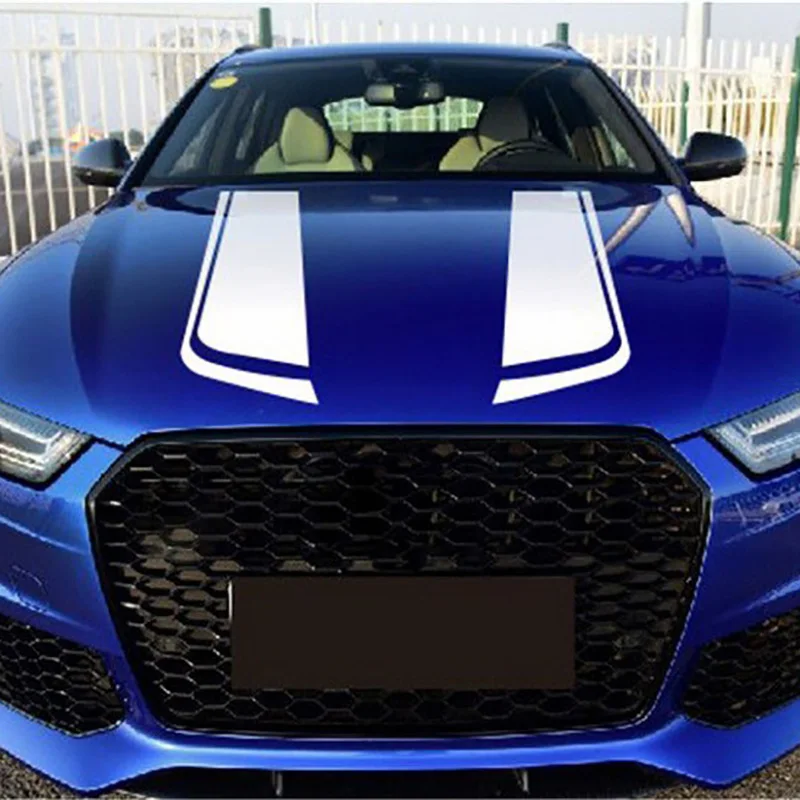Car Sticker Pair Car WhiteBlue Racing stripe Sport Hood Decal Vinyl Auto Bonnet sticker top Quality Fashion car-styling sticker (5)