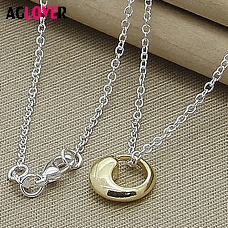 

Gold Color 925 Sterling Silver Round Water Drop Pendant Necklace Woman Fashion Charm Necklace Retro Style Jewelry
