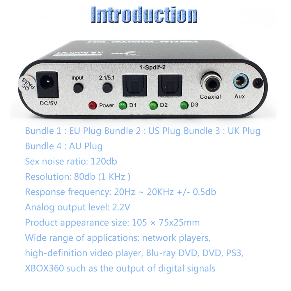 3,5 мм AUX оптический SPDIF коаксиальный цифро-аналоговый 6 RCA HD аудио Раш 5,1 декодер AC3 DTS Dolby объемный преобразователь звука