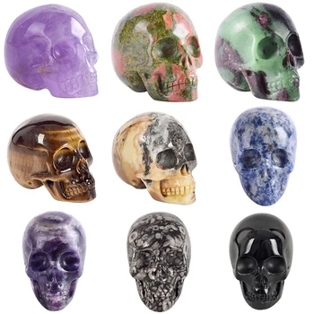 

2 inch Handmade Natural stone skull figurine Crystal Carved statue Realistic Feng shui healing Home Ornament art collectible
