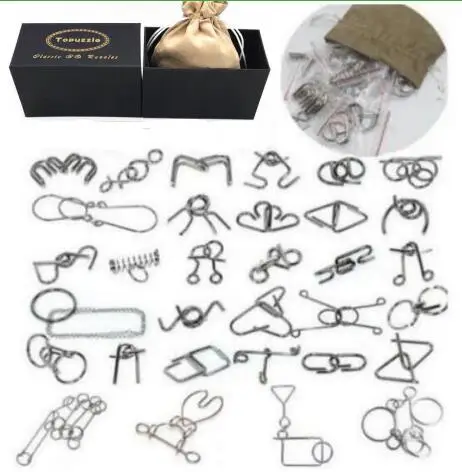 Tanie 28 32 36 sztuk za komplet IQ puzzle metalowe umysł łamigłówka magia drutu zaskakujące gra łamigłówki dla dzieci dorośli dzieci