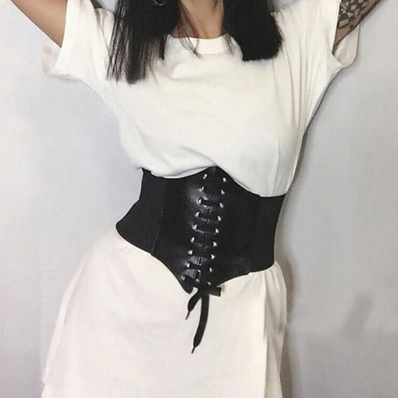 

New Fashion Waist Wide Band Shape Corset Belt Cincher Underbust Women Ultra PU Elastic Clothing Accesoories Female Decorations